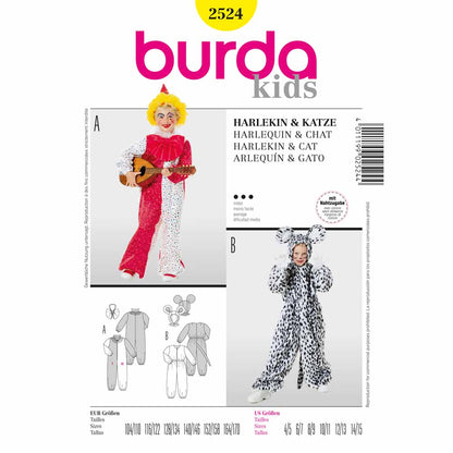 BURDA Carnival Sewing Pattern Pattern 2524 Kids Costume Pattern Harlequin & Cat