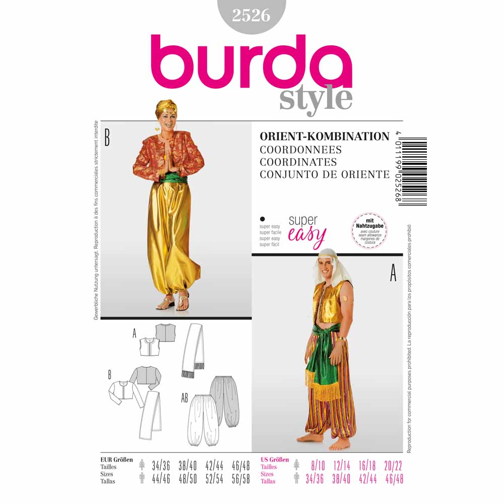 BURDA Carnival - 2526 Adult Costume Pattern - Coordinates