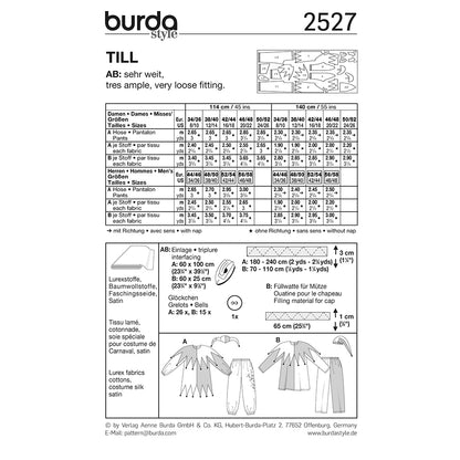 BURDA Carnival Sewing Pattern Pattern 2527 Adult Costume Pattern Till