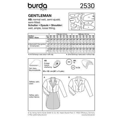 BURDA Carnival Sewing Pattern Pattern 2530 Adult Costume Pattern Gentleman