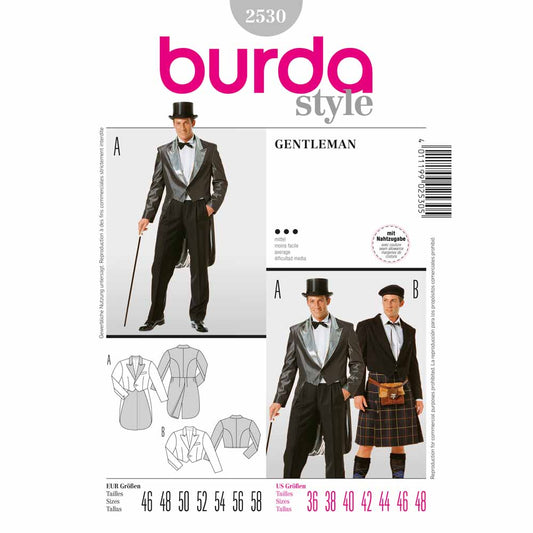 BURDA Carnival Sewing Pattern Pattern 2530 Adult Costume Pattern Gentleman