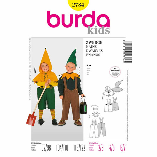 BURDA Carnival Sewing Pattern Pattern 2784 Kids Costume Pattern Dwarves