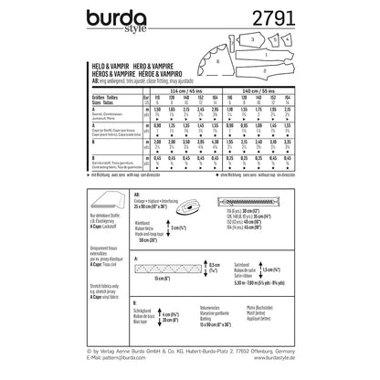BURDA Carnival Sewing Pattern Pattern 2791 Kids Costume Pattern Hero & Vampire