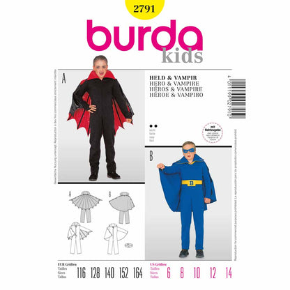 BURDA Carnival Sewing Pattern Pattern 2791 Kids Costume Pattern Hero & Vampire