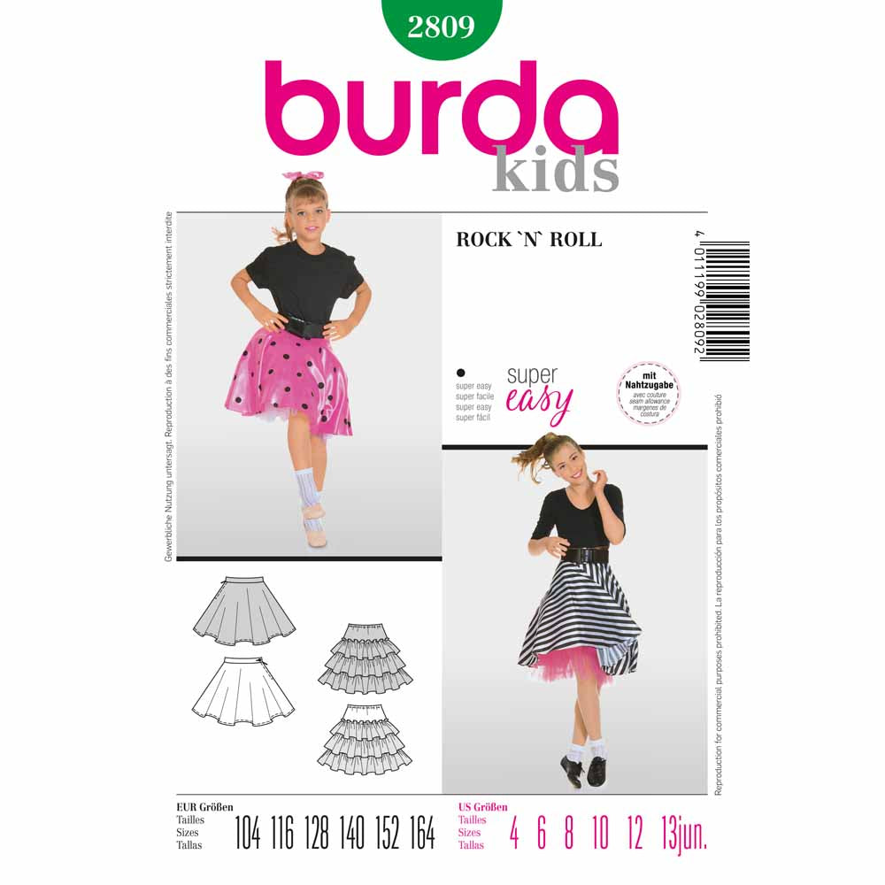 BURDA Carnival - 2809 Girls Costume Pattern - Rock 'N' Roll