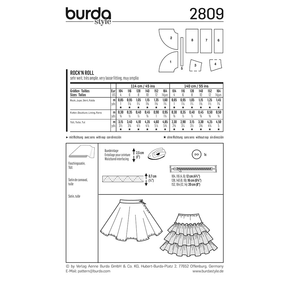 BURDA Carnival Sewing Pattern Pattern 2809 Girls Costume Pattern Rock N' Roll