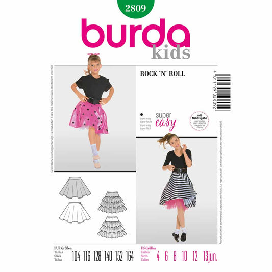 BURDA Carnival Sewing Pattern Pattern 2809 Girls Costume Pattern Rock N' Roll