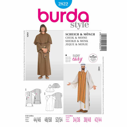 BURDA Carnival Sewing Pattern Pattern 2822 Adult Costume Pattern Sheikh & Monk