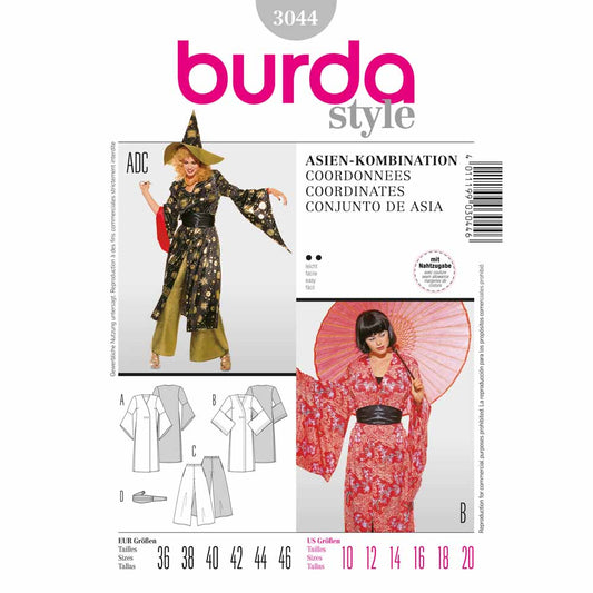 BURDA Carnival Sewing Pattern Pattern 3044 Womens Costume Pattern Asian Coordinates
