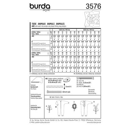 BURDA Carnival Sewing Pattern Pattern 3576 Adult Costume Pattern Animals