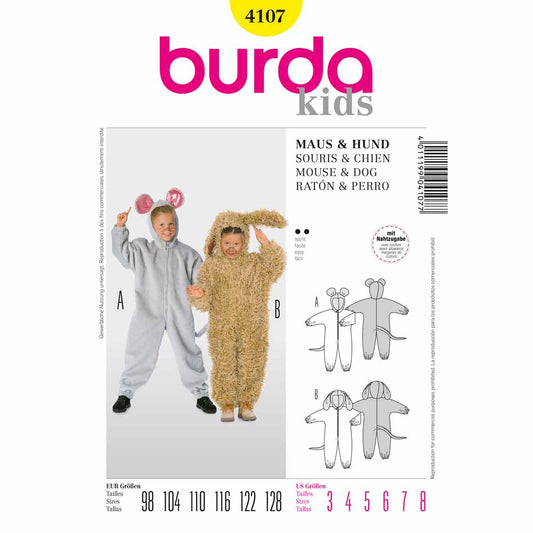 BURDA Carnival Sewing Pattern Pattern 4107 Kids Costume Pattern Mouse & Dog