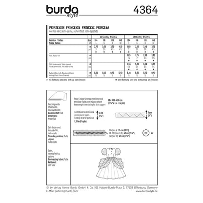 BURDA Carnival Sewing Pattern Pattern 4364 Girls Costume Pattern Princess