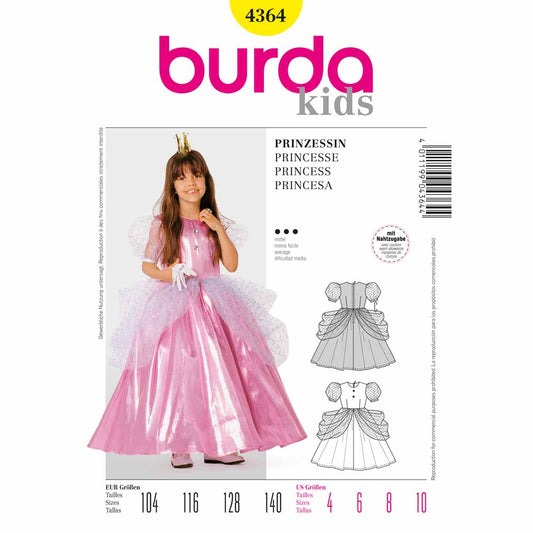 BURDA Carnival Sewing Pattern Pattern 4364 Girls Costume Pattern Princess