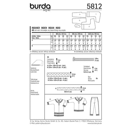 BURDA Carnival Sewing Pattern Pattern 5812 Kids Costume Pattern Indian