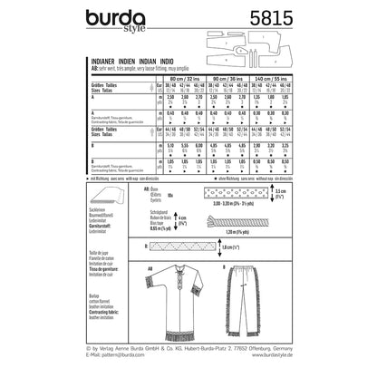 BURDA Carnival Sewing Pattern Pattern 5815 Adult Costume Pattern Indian