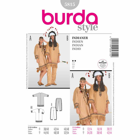BURDA Carnival Sewing Pattern Pattern 5815 Adult Costume Pattern Indian