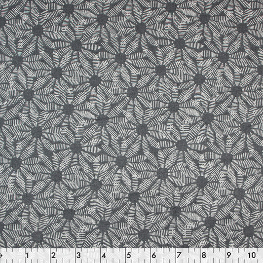 FABRIC CREATIONS Printed Cotton Fabric Bolt 42 in × 8 yd Dark Grey With Abstract White Flowers