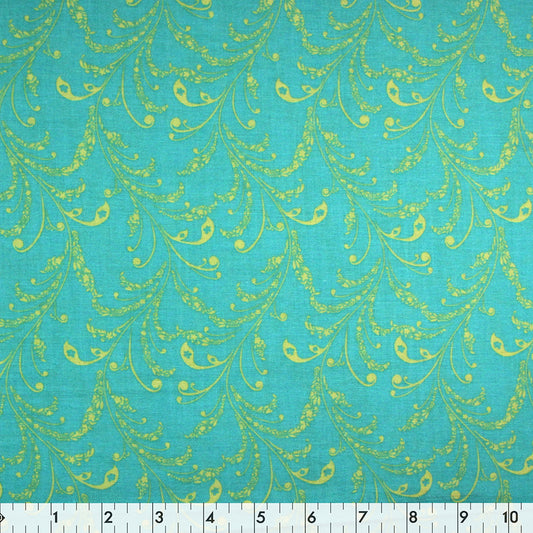 FABRIC CREATIONS Cotton Fabric Bolt — 42 in × 8 yd — Turquoise Yellow Flower Vine