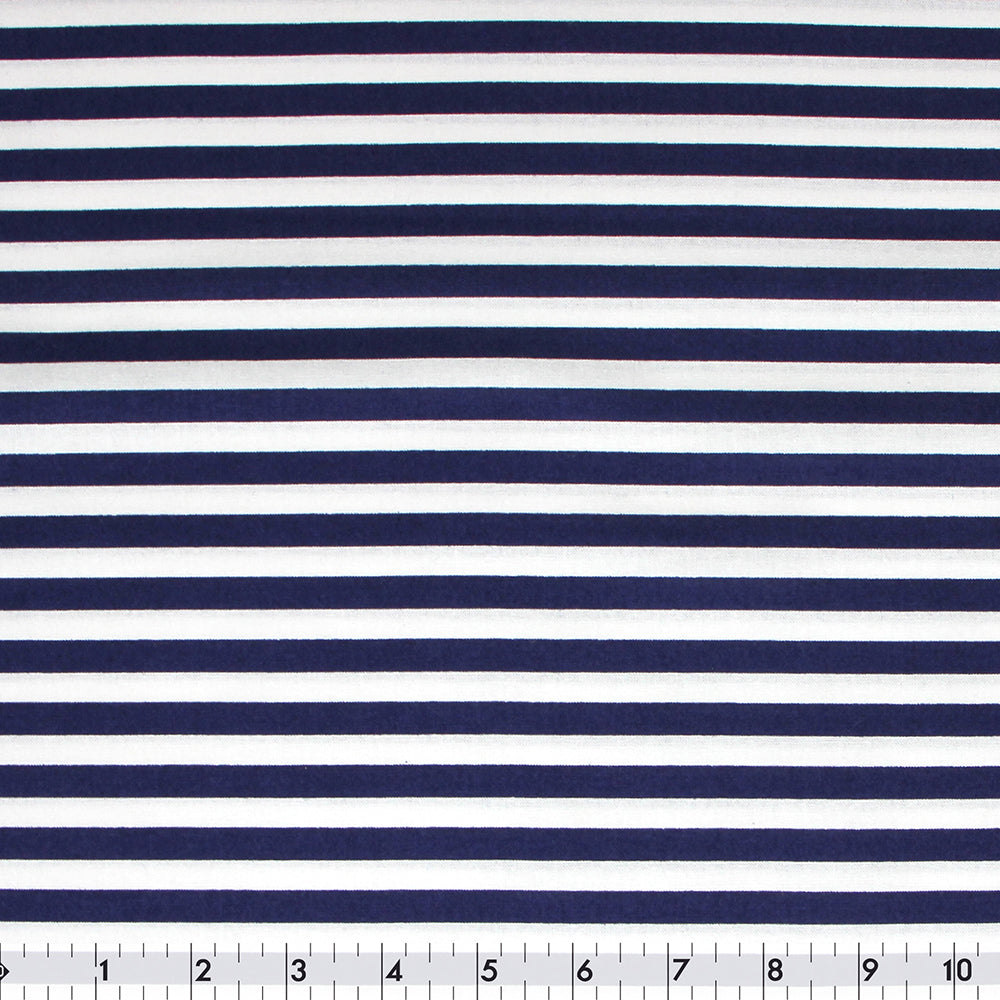 FABRIC CREATIONS 42" × 8 yd Cotton Fabric Bolt — Navy White Horizontal Stripes