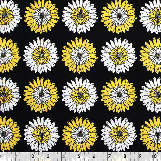 FABRIC CREATIONS 42 x 8yd Cotton Fabric Bolt - Black with Yellow and White Daisy Flowers