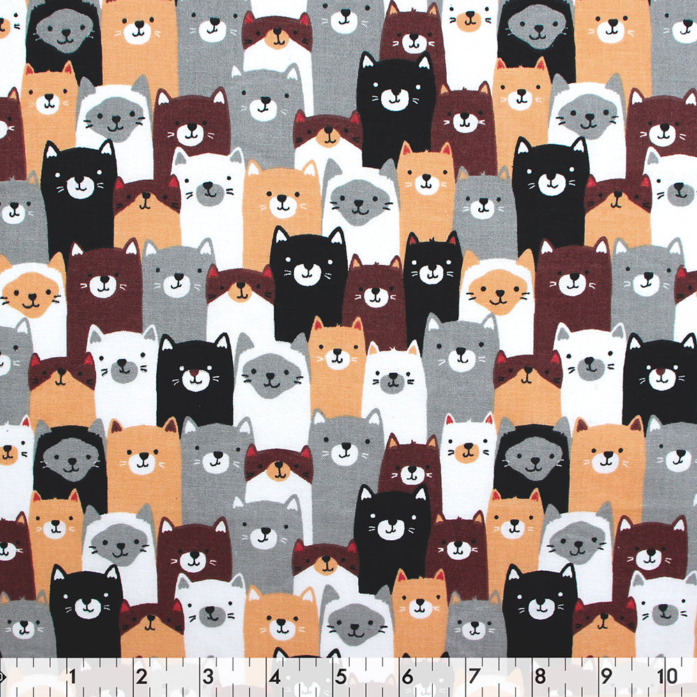 FABRIC CREATIONS Cotton Fabric Bolt — 42" × 8 yd — Brown/Beige/White/Black Crowd of Cats