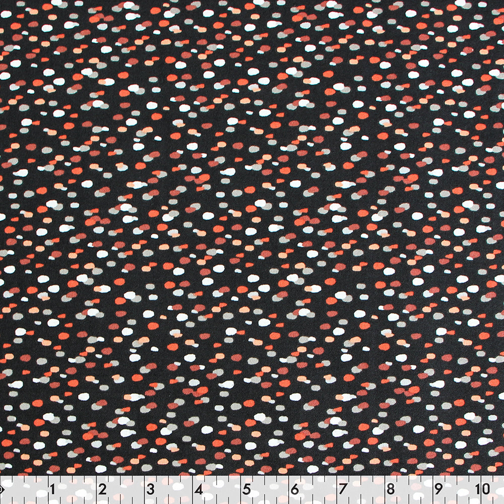 FABRIC CREATIONS Cotton Fabric Bolt — 42" × 8 yd — Black with Orange, White & Red Spots