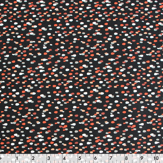 FABRIC CREATIONS Cotton Fabric Bolt — 42" × 8 yd — Black with Orange, White & Red Spots