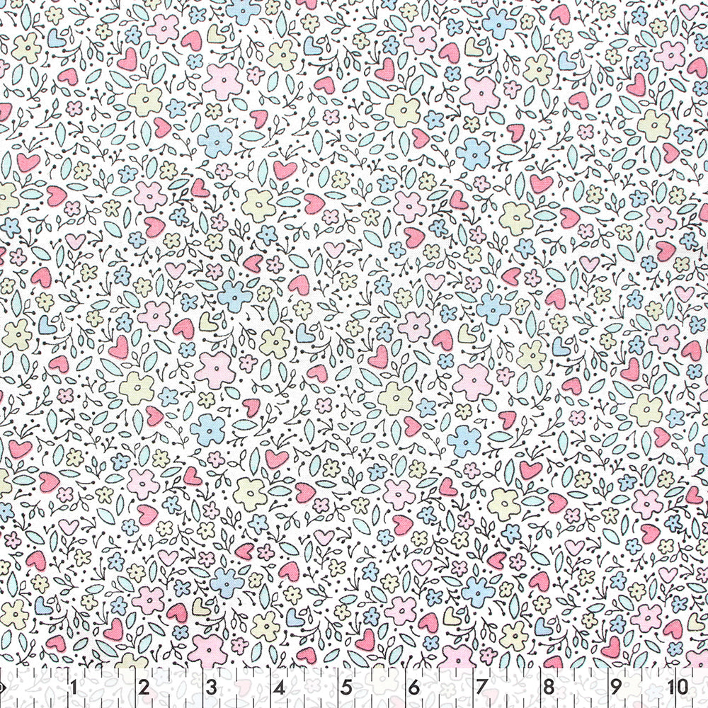 FABRIC CREATIONS Cotton Fabric Bolt — 42" × 8 yd — White with Small Pastel Flowers