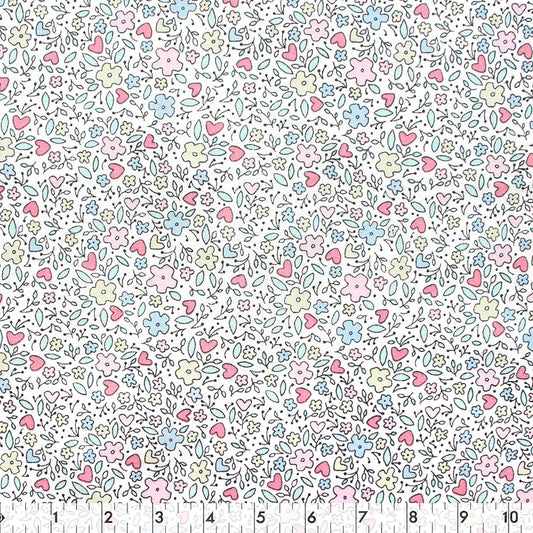 FABRIC CREATIONS Cotton Fabric Bolt — 42" × 8 yd — White with Small Pastel Flowers