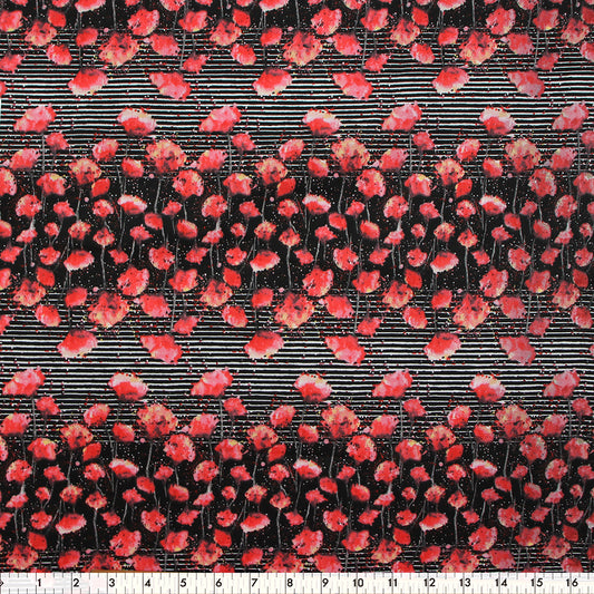 FABRIC CREATIONS 42in x 8yd Cotton Fabric Bolt - Black and White Stripes with Red Peonies