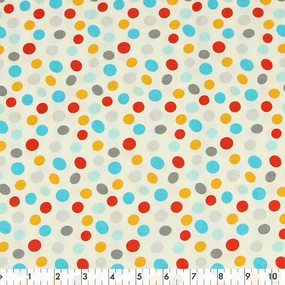 FABRIC CREATIONS 42" × 8 yd Cotton Fabric Bolt — White with Multicoloured Dots