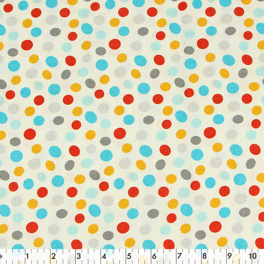 FABRIC CREATIONS 42" × 8 yd Cotton Fabric Bolt — White with Multicoloured Dots