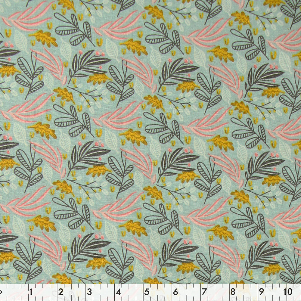 FABRIC CREATIONS 42" × 8 yd Cotton Fabric Bolt — Blue with Multicoloured Autumn Leaves
