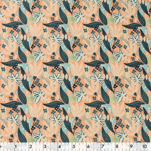 FABRIC CREATIONS 42" × 8 yd Cotton Fabric Bolt — Peach with Pale and Navy Flowers