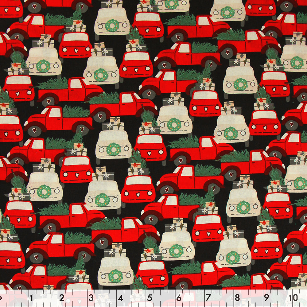 FABRIC CREATIONS 42" × 8 yd Cotton Fabric Bolt — Black Christmas Life