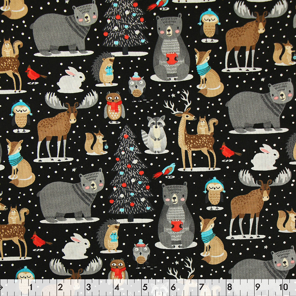 FABRIC CREATIONS 42" × 8 yd Cotton Fabric Bolt — Black Christmas Adventure