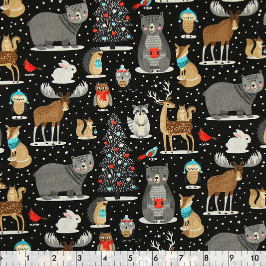 FABRIC CREATIONS 42" × 8 yd Cotton Fabric Bolt — Black Christmas Adventure