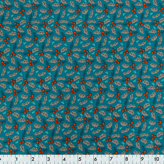 FABRIC CREATIONS 42" × 8 yd Cotton Fabric Bolt — Turquoise Christmas Adventure
