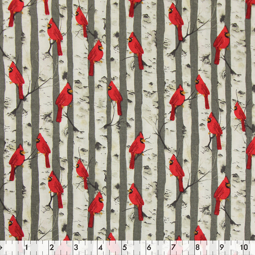 FABRIC CREATIONS 42" × 8 yd Cotton Fabric Bolt — Grey Cardinal Christmas