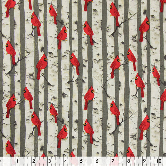 FABRIC CREATIONS 42" × 8 yd Cotton Fabric Bolt — Grey Cardinal Christmas