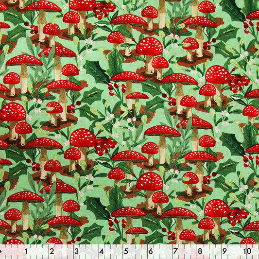 FABRIC CREATIONS 42" × 8 yd Cotton Fabric Bolt — Green Cardinal Christmas