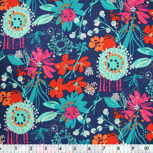 FABRIC CREATIONS 43" × 8 yd Cotton Fabric Bolt — Blue Blue Blooms