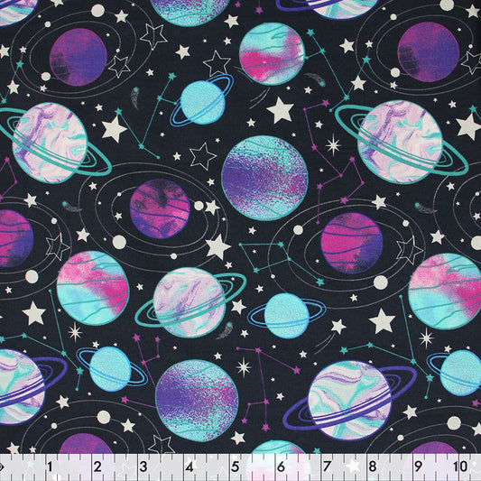 FABRIC CREATIONS 43" × 8 yd Cotton Fabric Bolt — Navy Celestial Galaxy
