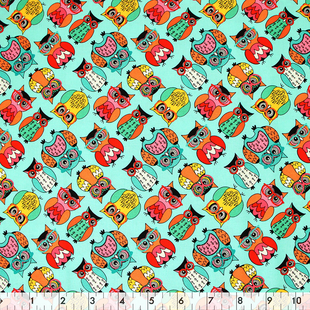 FABRIC CREATIONS 43" × 8 yd Cotton Fabric Bolt — Turquoise Fuzzy Beakman