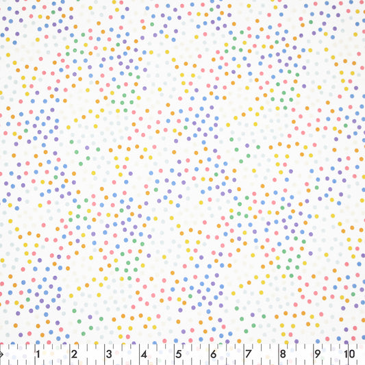 FABRIC CREATIONS 42" × 8 yd Cotton Fabric Bolt — White Rainbow Dots