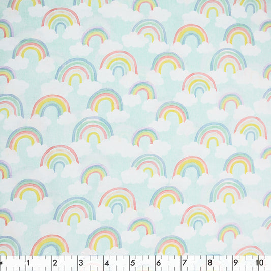 FABRIC CREATIONS 42" × 8 yd Cotton Fabric Bolt — Light Turquoise Rainbow