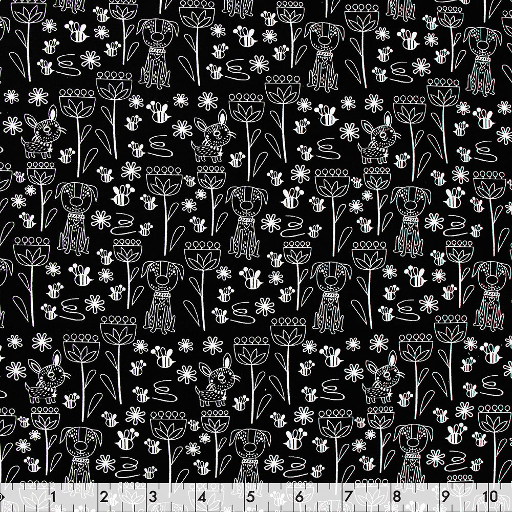 FABRIC CREATIONS 42" × 8 yd Cotton Fabric Bolt — Black Good Day Dog