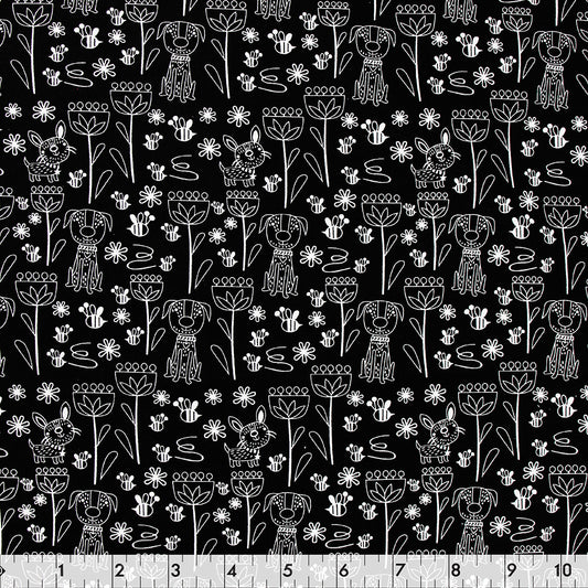 FABRIC CREATIONS 42" × 8 yd Cotton Fabric Bolt — Black Good Day Dog