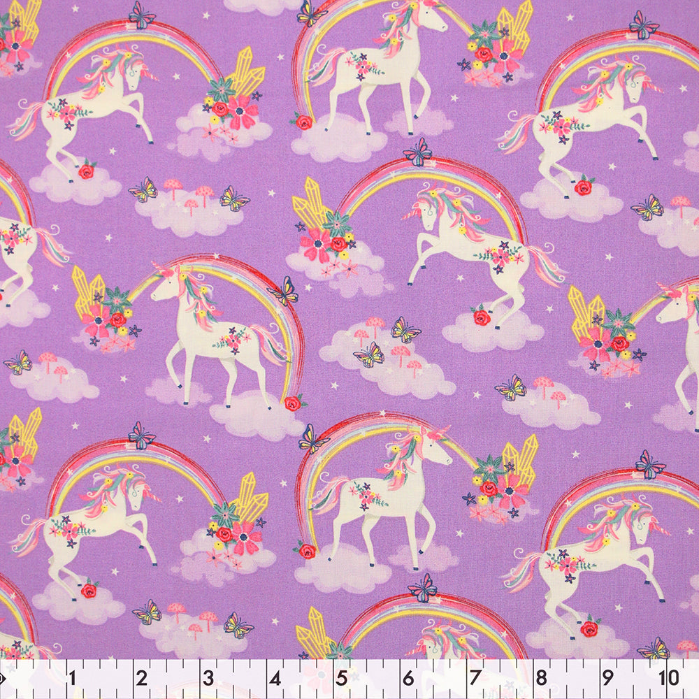 FABRIC CREATIONS 42" × 8 yd Cotton Fabric Bolt — Purple Unicorn