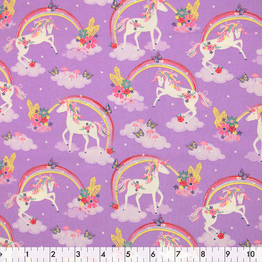 FABRIC CREATIONS 42" × 8 yd Cotton Fabric Bolt — Purple Unicorn